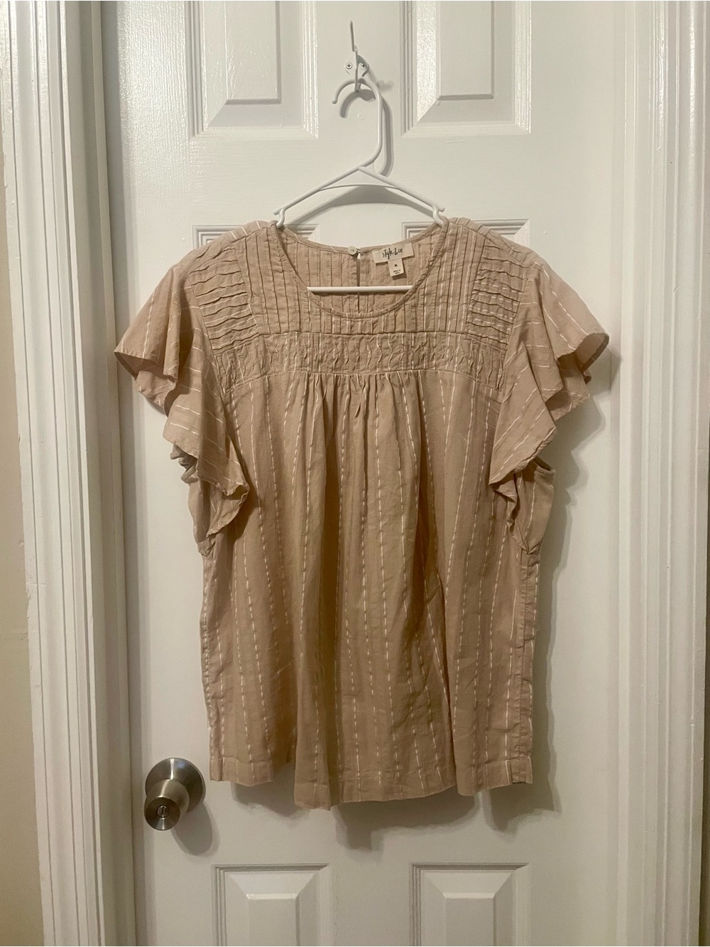 Style & Co. Beige Flutter Sleeve Pintuck Women's Top